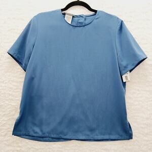 Blouse Blue Lagenlook Minimalist Quiet Luxe Old Money Capsule Wardrobe NWT Sz PM